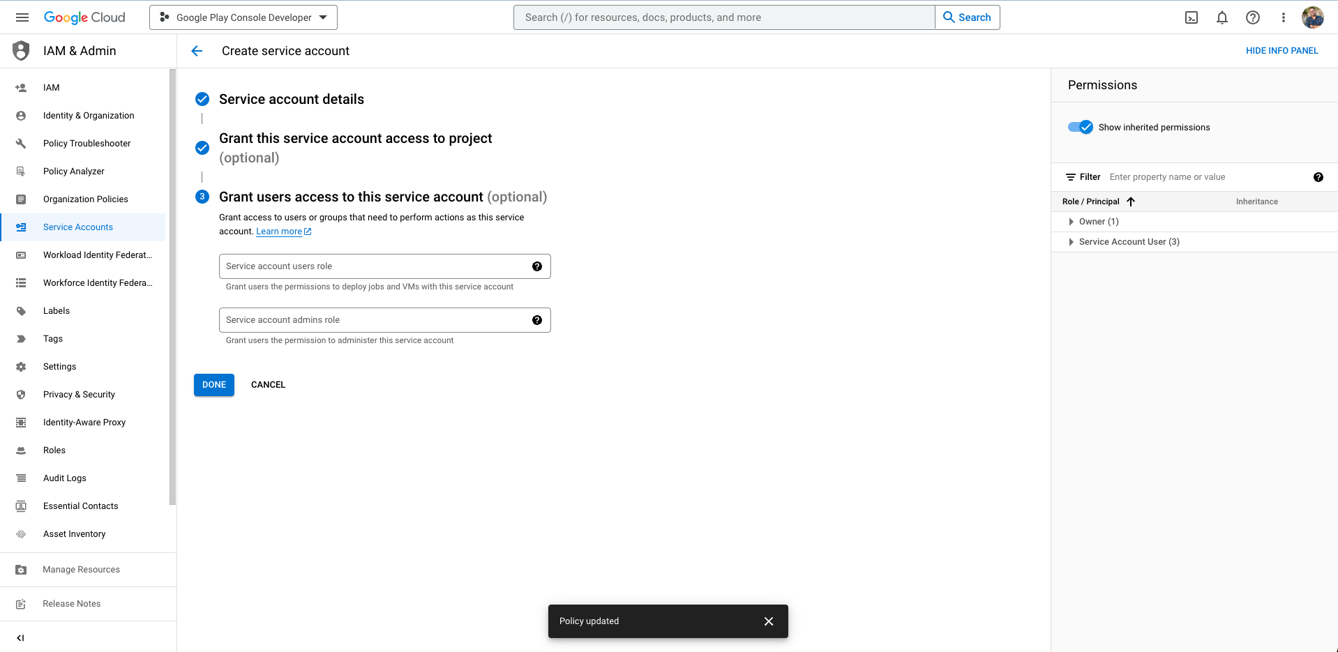 Service Account Details Complete