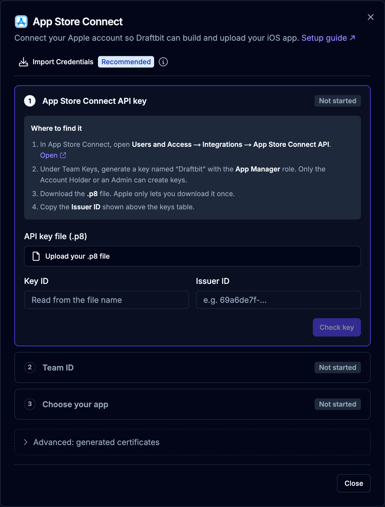 App Store Connect setup