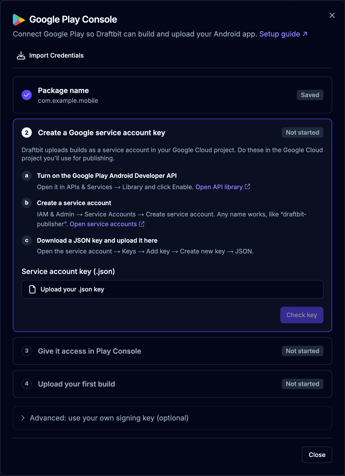 Google Play Console setup