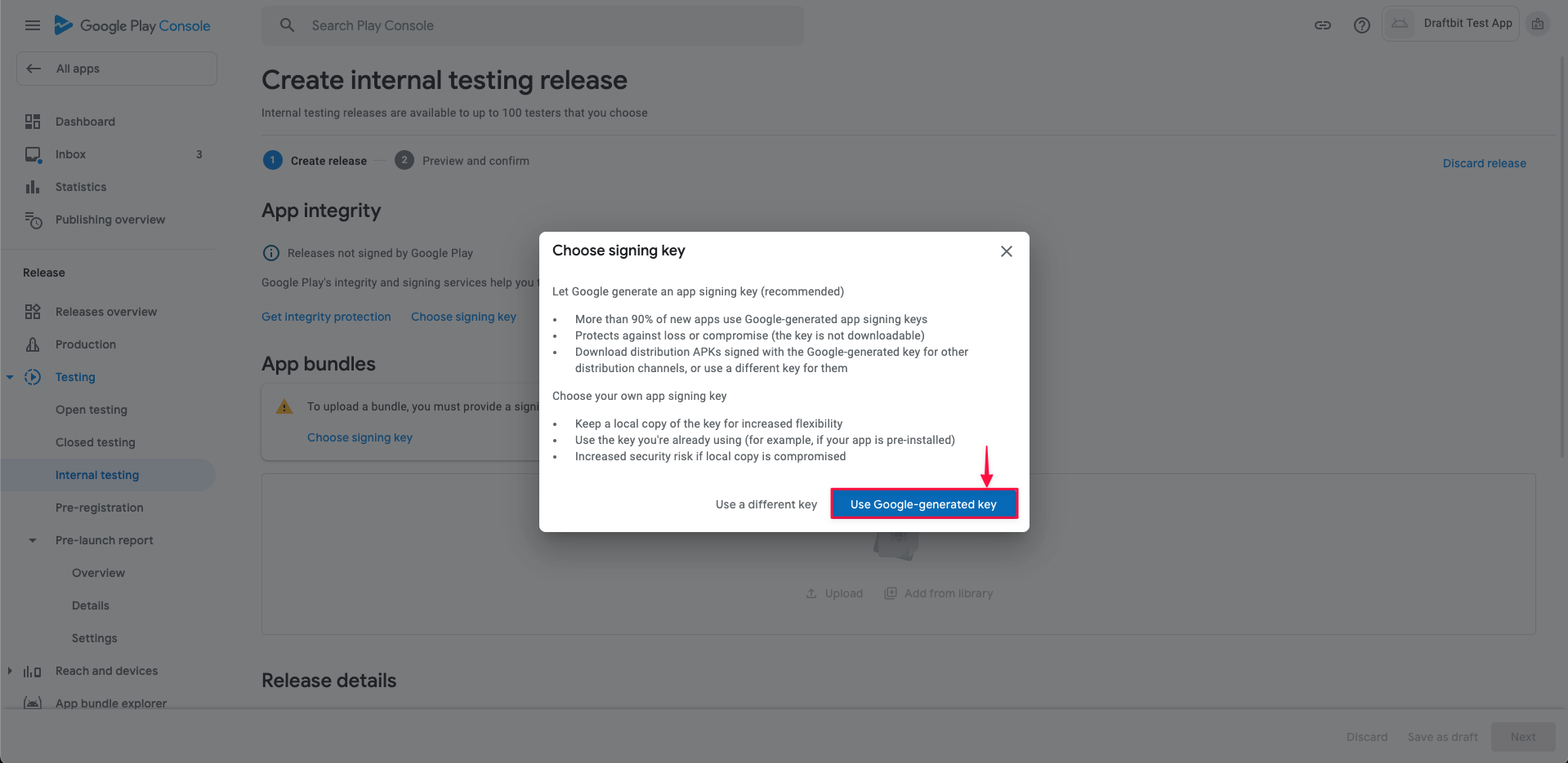 Choose Signing Key