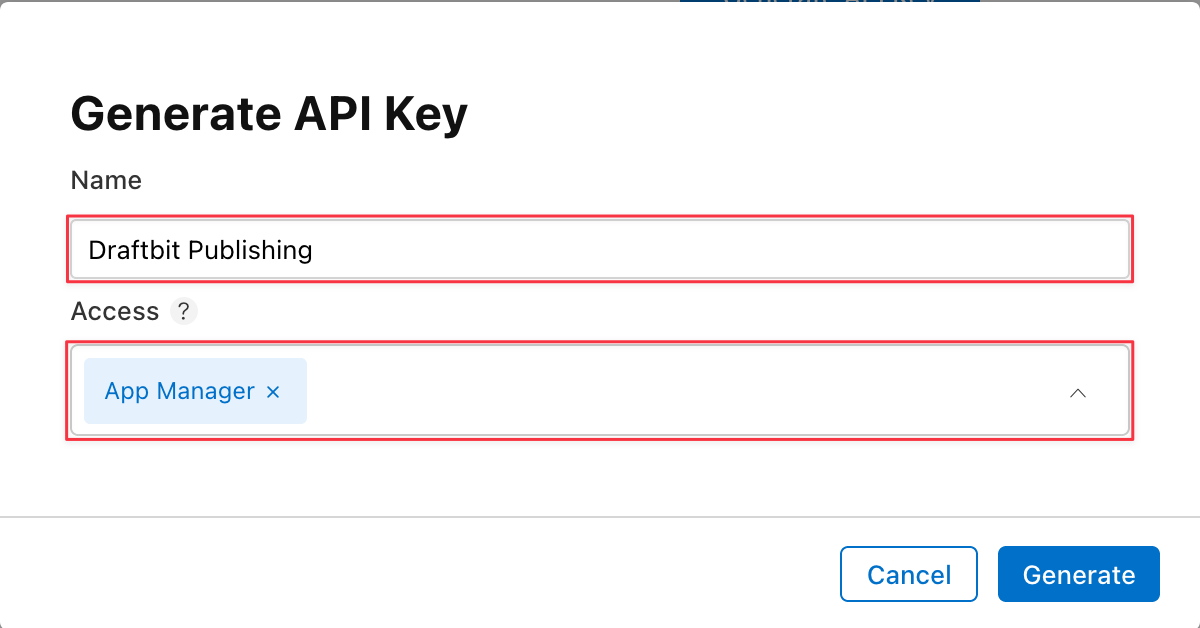 App Store Connect Users and Access Generate API Key Modal Manager