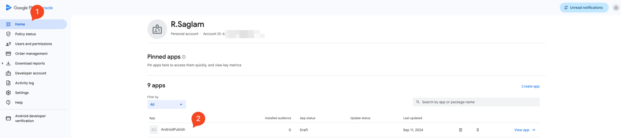 Choose the app you want to reset the upload key for