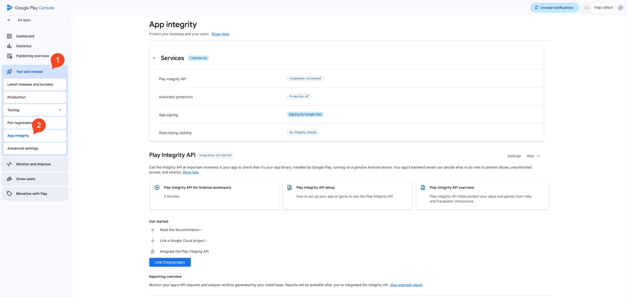 Go to Test & Release → App integrity