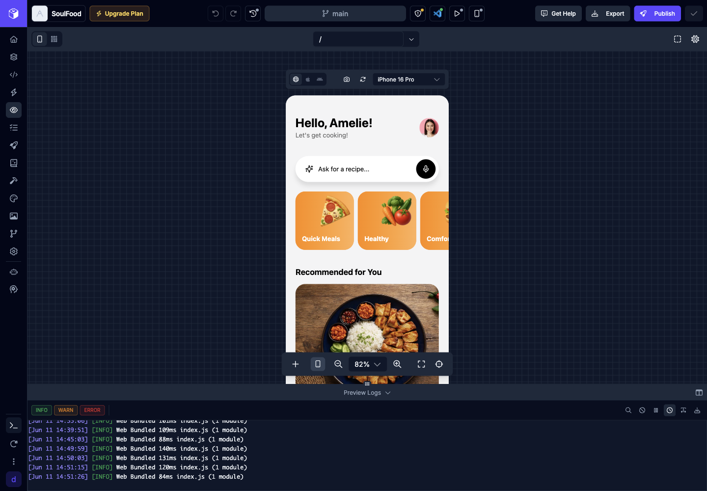 The Preview Logs panel docked below the preview
